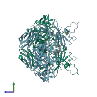 PDB entry 6d41 coloured by chain, side view.