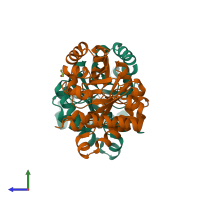 PDB entry 6d43 coloured by chain, side view.