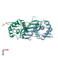 PDB entry 6d57 coloured by chain, top view.