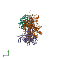 PDB entry 6d59 coloured by chain, side view.