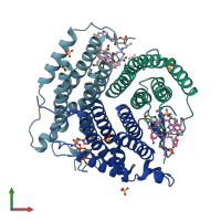 PDB entry 6d5k coloured by chain, front view.