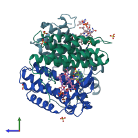 PDB entry 6d5k coloured by chain, side view.