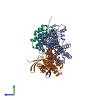 PDB entry 6d5m coloured by chain, side view.