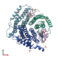 PDB entry 6d5x coloured by chain, front view.