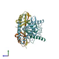 PDB entry 6d68 coloured by chain, side view.