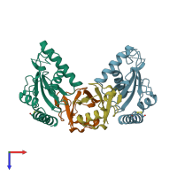 PDB entry 6d68 coloured by chain, top view.