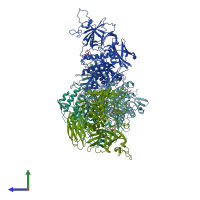 PDB entry 6d6w coloured by chain, side view.
