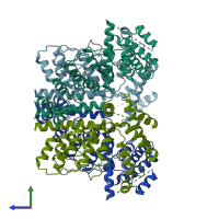 PDB entry 6d7l coloured by chain, side view.