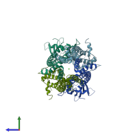 PDB entry 6d7w coloured by chain, side view.