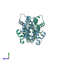 PDB entry 6d86 coloured by chain, side view.