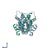 PDB entry 6d87 coloured by chain, side view.