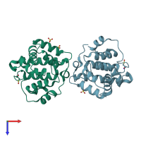 PDB entry 6d87 coloured by chain, top view.