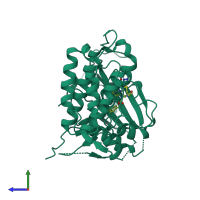 PDB entry 6d8e coloured by chain, side view.