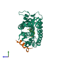 PDB entry 6d94 coloured by chain, side view.