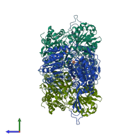 PDB entry 6d97 coloured by chain, side view.