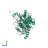 PDB entry 6da7 coloured by chain, side view.