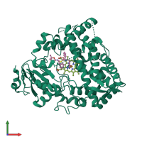 Monomeric assembly 1 of PDB entry 6dag coloured by chemically distinct molecules, front view.