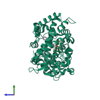 PDB entry 6dag coloured by chain, side view.