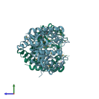 PDB entry 6dao coloured by chain, side view.