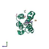 PDB entry 6dbc coloured by chain, side view.