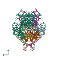 PDB entry 6dbj coloured by chain, side view.