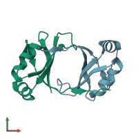 PDB entry 6dbp coloured by chain, front view.