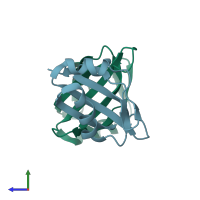 PDB entry 6dbp coloured by chain, side view.