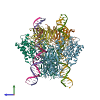 PDB entry 6dbr coloured by chain, side view.