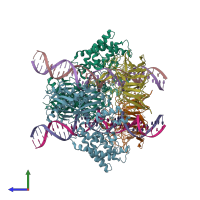 PDB entry 6dbu coloured by chain, side view.