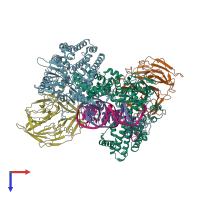 PDB 6dbx coloured by chain and viewed from the top.