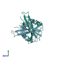 PDB entry 6dby coloured by chain, side view.