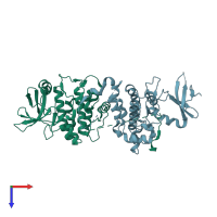 PDB entry 6dc0 coloured by chain, top view.