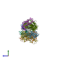 PDB entry 6dca coloured by chain, side view.