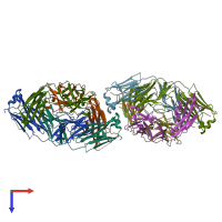 PDB entry 6dca coloured by chain, top view.