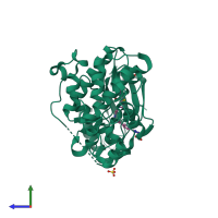 PDB entry 6dcg coloured by chain, side view.