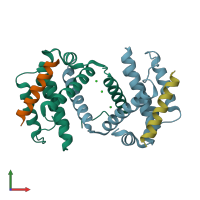 PDB entry 6dco coloured by chain, front view.