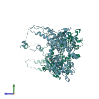 PDB entry 6ddk coloured by chain, side view.