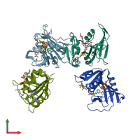 PDB entry 6ddp coloured by chain, front view.