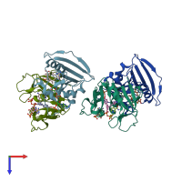 PDB entry 6ddp coloured by chain, top view.