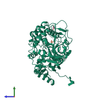 PDB entry 6ddy coloured by chain, side view.