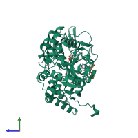 PDB entry 6ddz coloured by chain, side view.