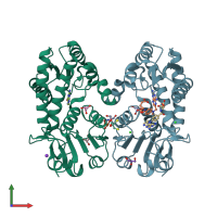 PDB entry 6deb coloured by chain, front view.