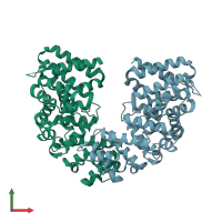 PDB entry 6ded coloured by chain, front view.