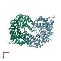 PDB entry 6ded coloured by chain, top view.