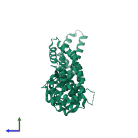 PDB entry 6dee coloured by chain, side view.