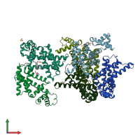 PDB entry 6dew coloured by chain, front view.