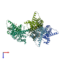 PDB entry 6dew coloured by chain, top view.