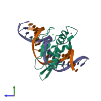 PDB entry 6df8 coloured by chain, side view.