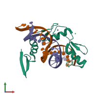 PDB entry 6df9 coloured by chain, front view.