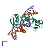PDB entry 6df9 coloured by chain, top view.